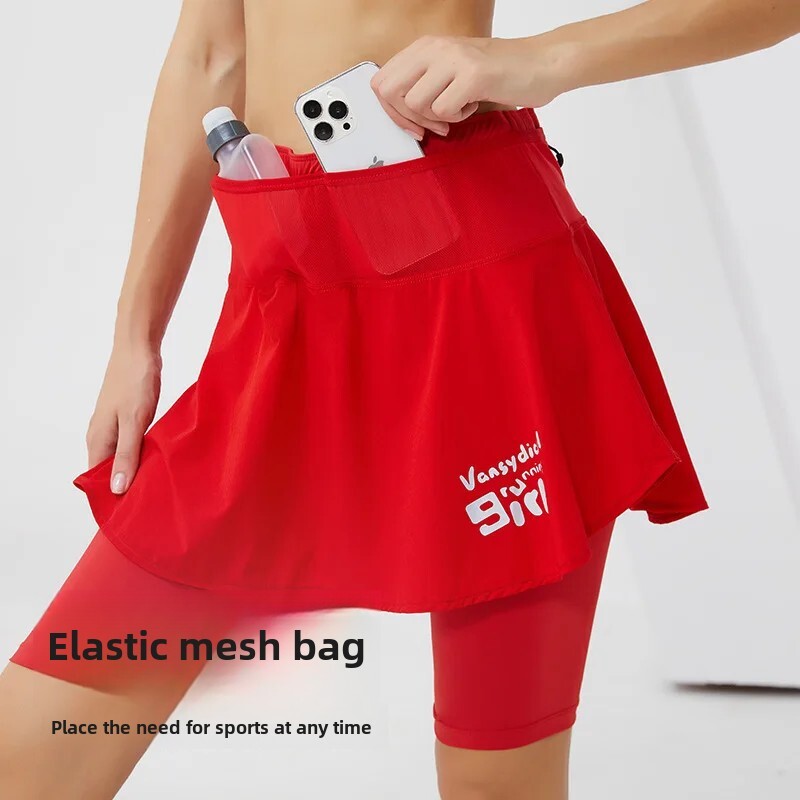 Vasaras jauni divdaļīgi ilūzijas šorti Sieviešu sporta svārku odere Antiekspozīcijas rīta skriešanai Fitness Quick Dry Jogas bikses