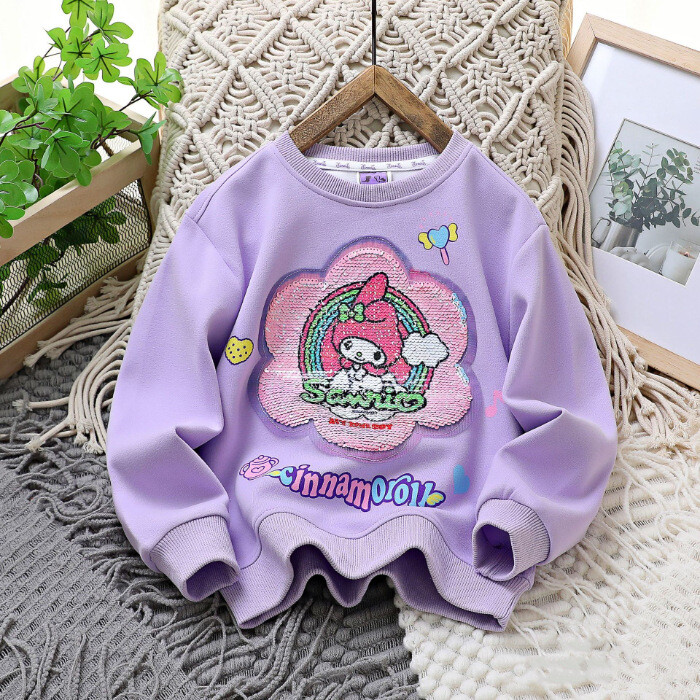 Őszi rajzfilm pulóver lányoknak alkalmi kerek nyakú színváltó flitteres pulóver Fahéjas kutya dallam 