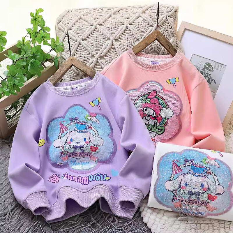 Őszi rajzfilm pulóver lányoknak alkalmi kerek nyakú színváltó flitteres pulóver Fahéjas kutya dallam 