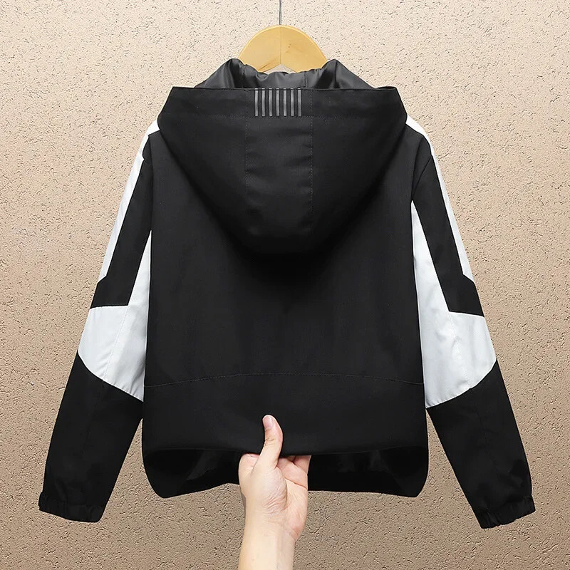 Παιδικά υπαίθρια αθλητικά ρούχα Κορεατικού στιλ μπουφάν με κουκούλα αναπνεύσιμη μαύρα παιδικά ρούχα για αγόρια Μπουφάν πεζοπορίας Φθινόπωρο Άνοιξη