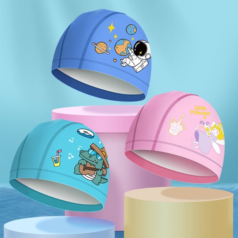 Dječje kape za plivanje za dugu kosu PU tkanina za plivanje za djevojčice i dječake, djeca, tinejdžeri, pletenice s kovrčavom kosom, vodootporna kapa za plivanje iz crtića