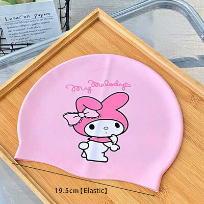 Dievčenská plavecká čiapka Kuromi, detská kreslená silikónová čiapka, vodeodolná a pohodlná profesionálna ochrana sluchu, bezpečná plavecká čiapka