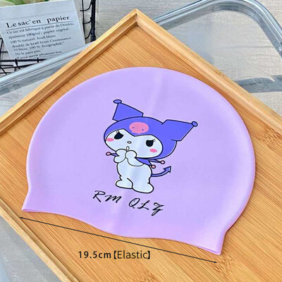 Dievčenská plavecká čiapka Kuromi, detská kreslená silikónová čiapka, vodeodolná a pohodlná profesionálna ochrana sluchu, bezpečná plavecká čiapka