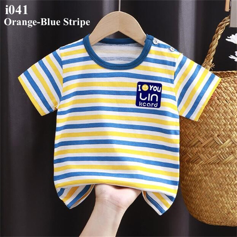 2024. gada bērnu vasaras sporta krekls ar īsām piedurknēm zēnu un meiteņu tīras kokvilnas T-krekls 60–130 cm augumam, bērnu svītru un karikatūras plāni topi