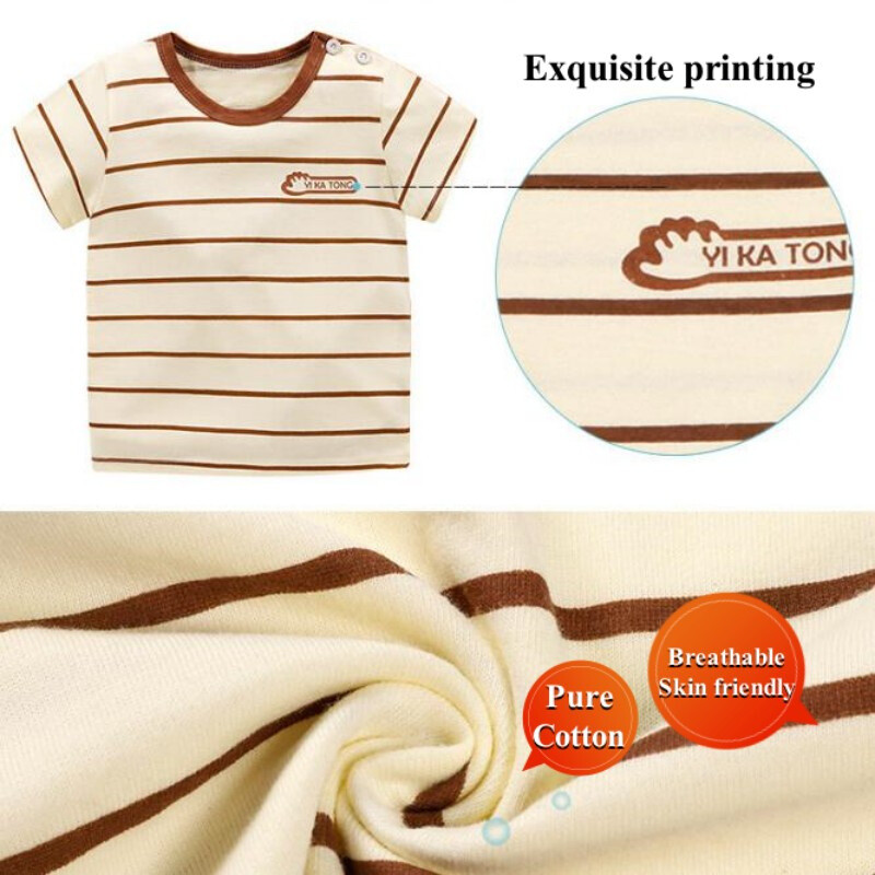 2024. gada bērnu vasaras sporta krekls ar īsām piedurknēm zēnu un meiteņu tīras kokvilnas T-krekls 60–130 cm augumam, bērnu svītru un karikatūras plāni topi