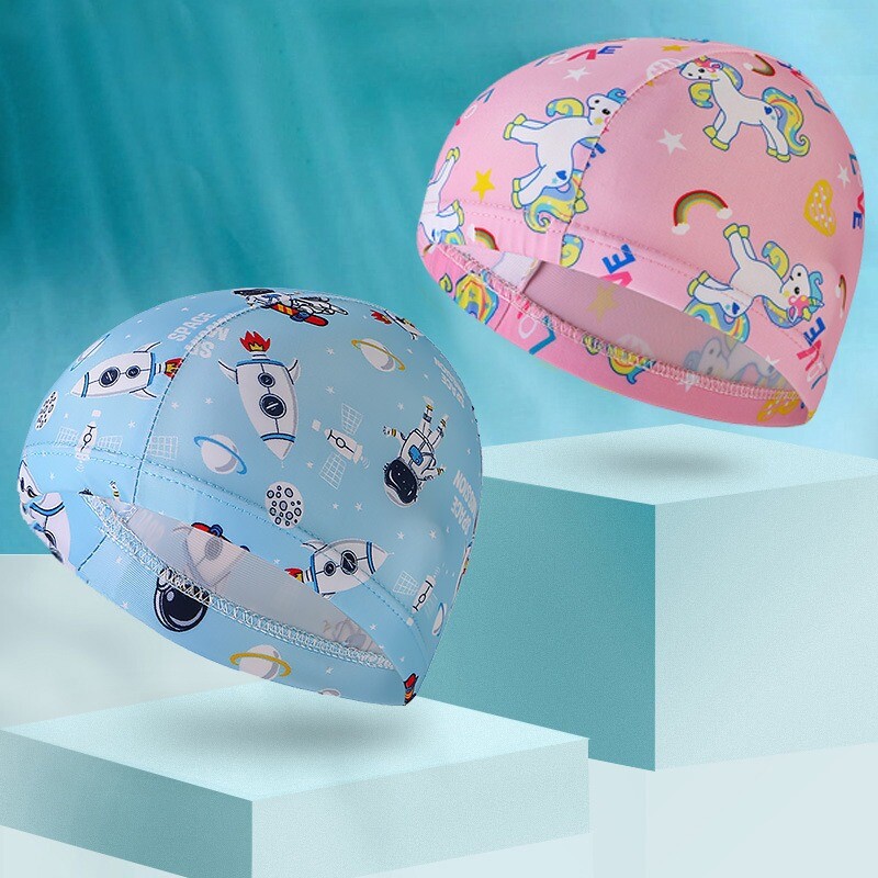 Detská plavecká čiapka, vodeodolná polyesterová opaľovacia čiapka s kreslenou potlačou, pohodlná a nezaťahovateľná plavecká výbava