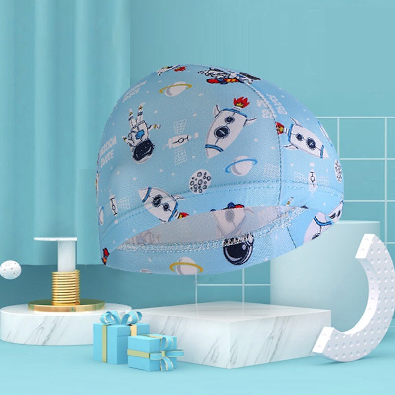Detská plavecká čiapka, vodeodolná polyesterová opaľovacia čiapka s kreslenou potlačou, pohodlná a nezaťahovateľná plavecká výbava