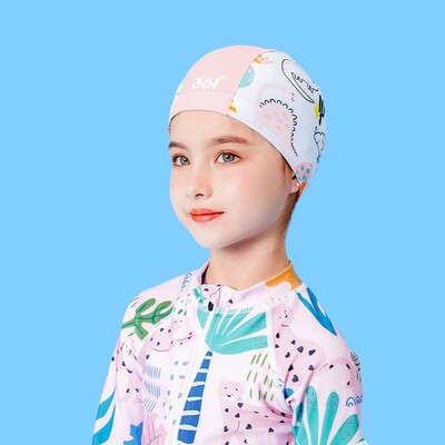 Značková detská plavecká čiapka s kreslenou potlačou, pohodlná látková detská plávajúca elastická strečová chlapčenská dievčenská bazénová čiapka, priedušná