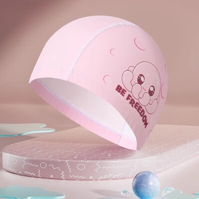 Značková detská plavecká čiapka s kreslenou potlačou, pohodlná látková detská plávajúca elastická strečová chlapčenská dievčenská bazénová čiapka, priedušná