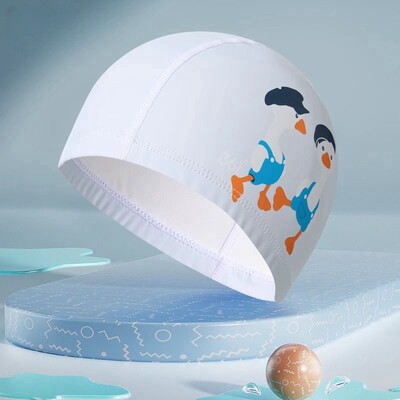 Značková detská plavecká čiapka s kreslenou potlačou, pohodlná látková detská plávajúca elastická strečová chlapčenská dievčenská bazénová čiapka, priedušná