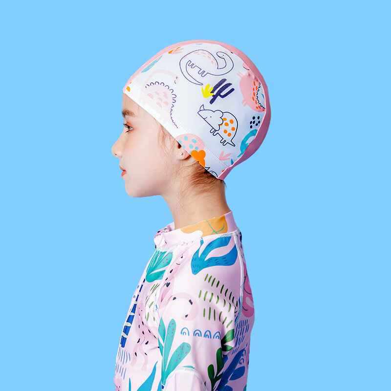 Značková detská plavecká čiapka s kreslenou potlačou, pohodlná látková detská plávajúca elastická strečová chlapčenská dievčenská bazénová čiapka, priedušná
