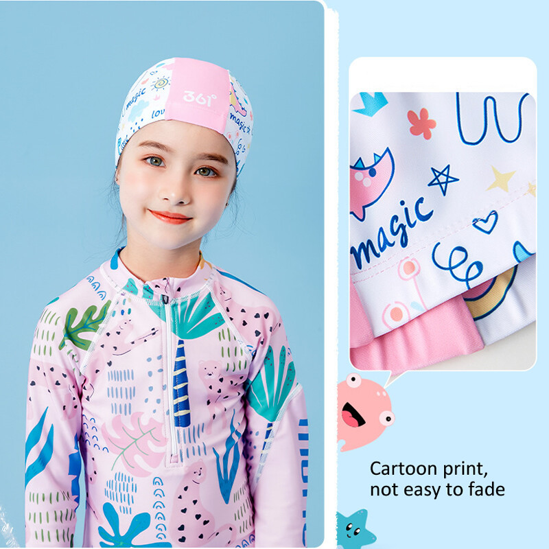 Značková detská plavecká čiapka s kreslenou potlačou, pohodlná látková detská plávajúca elastická strečová chlapčenská dievčenská bazénová čiapka, priedušná