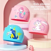Cască de înot pentru copii din silicon, impermeabilă, cu desene animate, drăguț, confortabilă, nestrânsă, protecție pentru urechi, șapcă de înot, băieți, fete