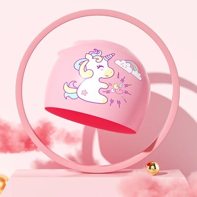 Cască de înot pentru copii din silicon, impermeabilă, cu desene animate, drăguț, confortabilă, nestrânsă, protecție pentru urechi, șapcă de înot, băieți, fete