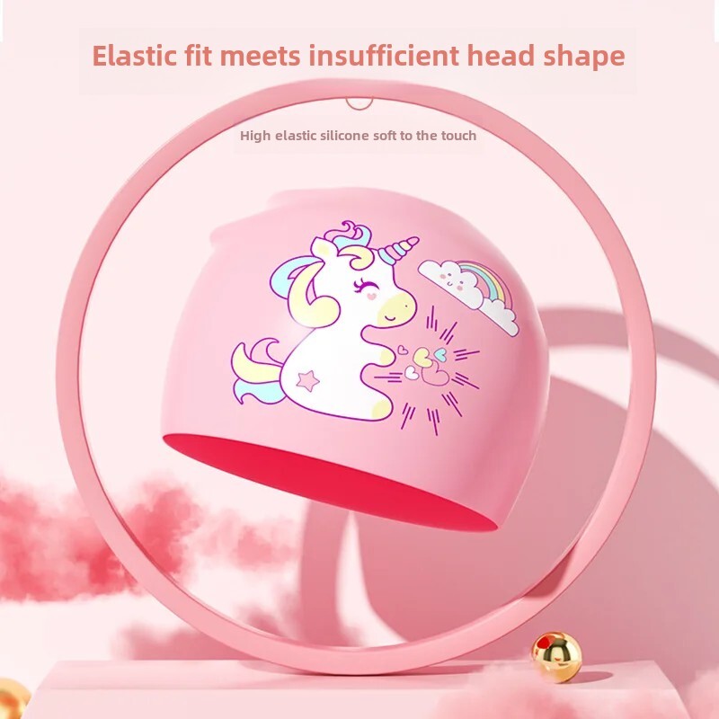 Cască de înot pentru copii din silicon, impermeabilă, cu desene animate, drăguț, confortabilă, nestrânsă, protecție pentru urechi, șapcă de înot, băieți, fete