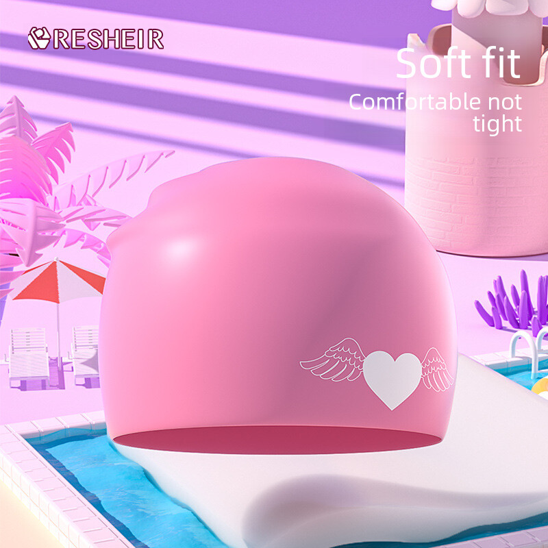 Detská silikónová plavecká čiapka, vodotesná, nesťahujúca, módna, s kreslenou potlačou, dámska, roztomilá, trendy plavecká čiapka