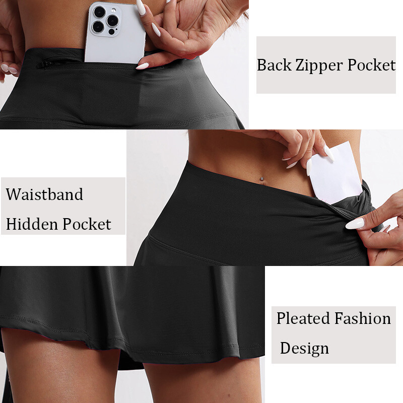 CHRLEISURE Athletic Tennis Golf Skorts Naiste plisseeritud tenniseseelik 4 taskuga Treening Jooksmine Spordipüksid Vabaajarõivad