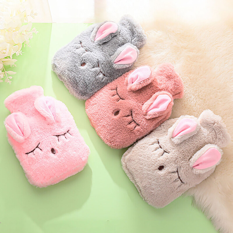 Talvine kuumaveekoti kätesoojendaja armas küüliku kommivärvi kunstkarusnaha kõhusoojendaja plahvatuskindel kuumaveepudeli kehasoojendaja