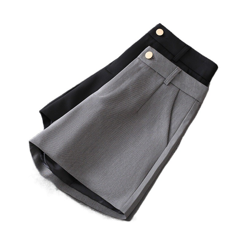 Pantaloni scurți de costum gri pentru femei primăvară și vară 2024 pantaloni stil nou cizme talie înaltă pantaloni casual universali largi subțiri