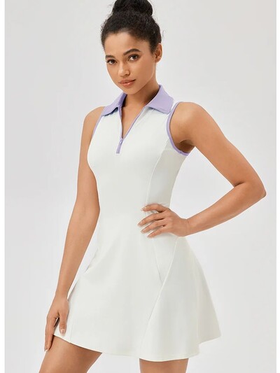 Letné tenisové šaty so zipsom vpredu 2XL, jednofarebné golfové šaty bez rukávov na cvičenie, športová sukňa