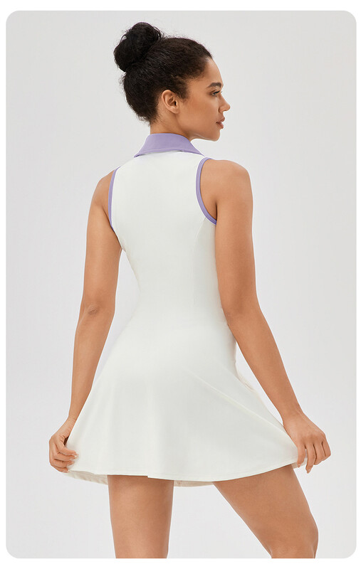 Letné tenisové šaty so zipsom vpredu 2XL, jednofarebné golfové šaty bez rukávov na cvičenie, športová sukňa