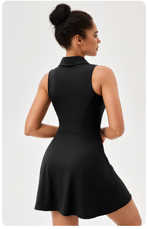 Letné tenisové šaty so zipsom vpredu 2XL, jednofarebné golfové šaty bez rukávov na cvičenie, športová sukňa