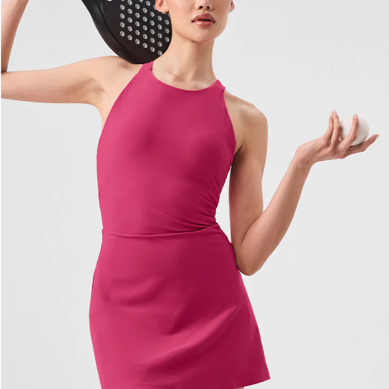 2024 m. „Sport Tennis“ trumpa suknelė be rankovių su nuimamu krūtinės įklotu „Fitness Gym Athletic Yoga Golf Wear“ suknelės moterims