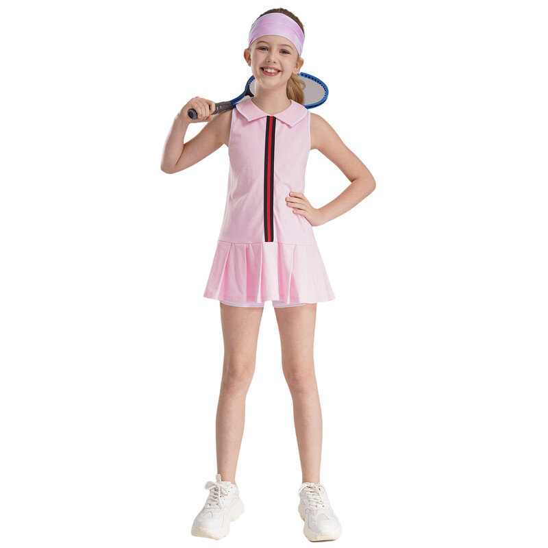 Laste tennisekleit tüdrukutele lahtikäiva kraega Varrukateta plisseeritud kleidid lühikeste pükstega spordisulgpalli cheerleading golfi kleit