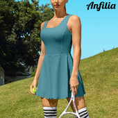 Rochie de tenis Anfilia pentru femei, decolteu festonat, căptușită detașabilă, design cu spate în V, pantaloni scurți separati cu două buzunare laterale Rochie de golf