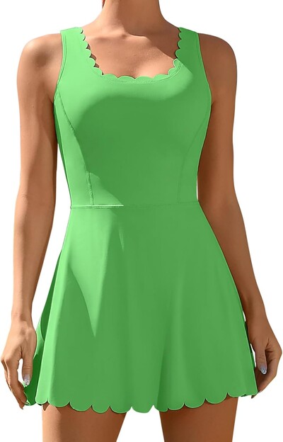 Rochie de tenis Anfilia pentru femei, decolteu festonat, căptușită detașabilă, design cu spate în V, pantaloni scurți separati cu două buzunare laterale Rochie de golf