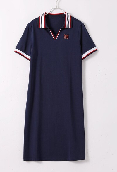 Ljeto 2022. Novi stil Temperament Slobodno vrijeme Svestrana sportska haljina Polo ovratnik kontrastne boje Tanka duga suknja Žene