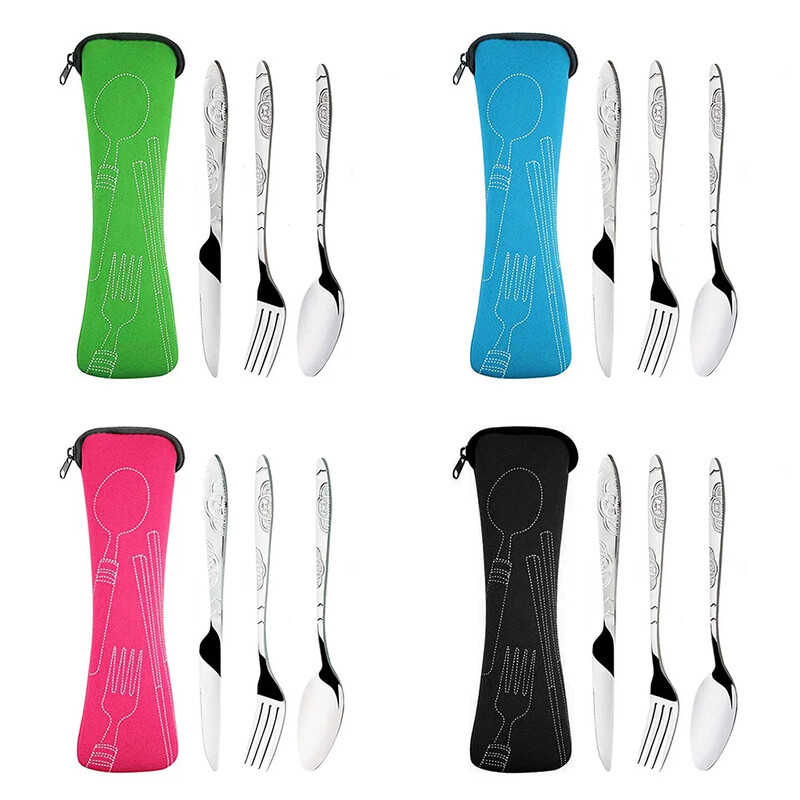 Set de veselă portabil cu fermoare, lingură de camping, set de veselă de călătorie, geantă pentru cină, unelte de uz casnic, lingură de camping, set