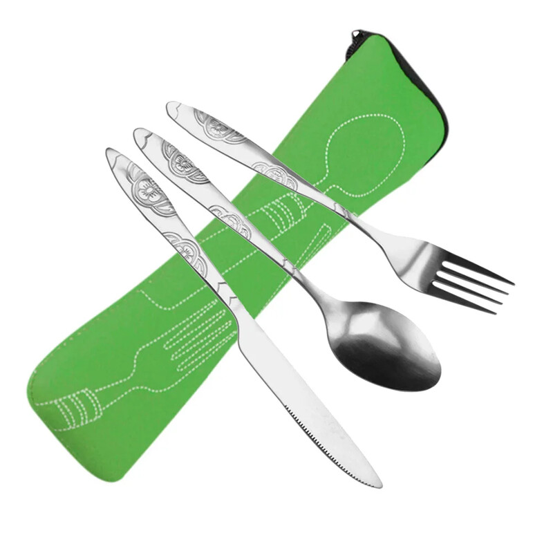 Set de veselă portabil cu fermoare, lingură de camping, set de veselă de călătorie, geantă pentru cină, unelte de uz casnic, lingură de camping, set