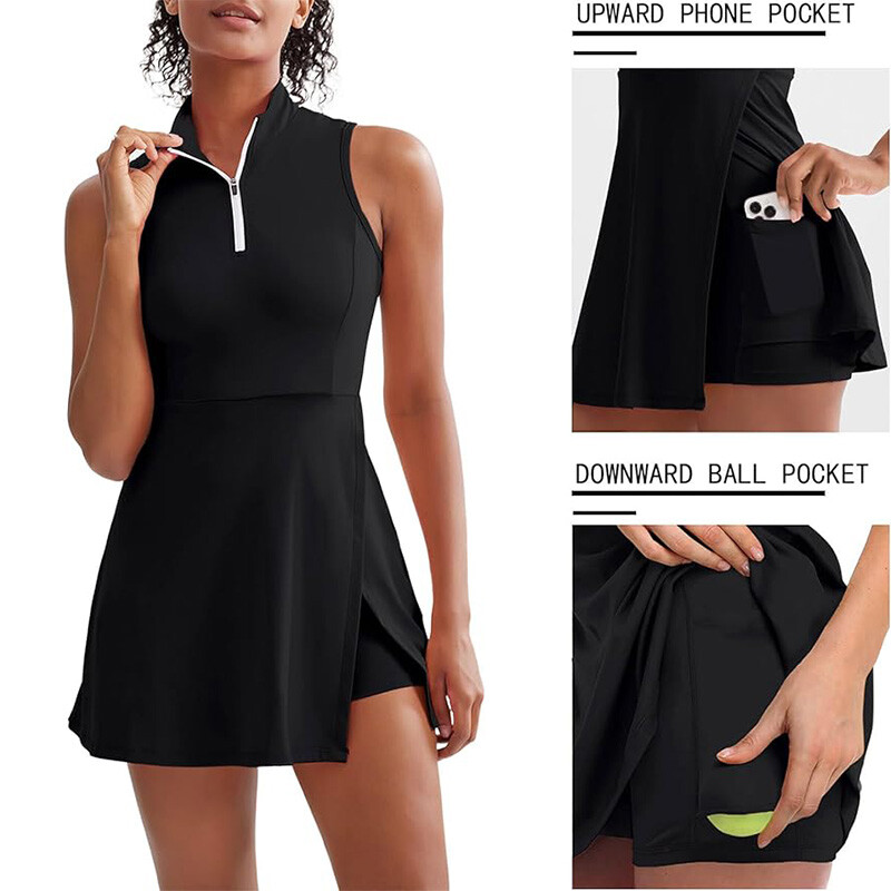 Dámske letné tenisové šaty s kraťasmi a vreckom na golf, športové oblečenie na bedminton 2024, aktívne oblečenie, tepláková súprava bez rukávov
