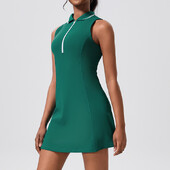 Reciklirana golf teniska haljina s V-izrezom i džepom za telefon. Sportske haljine za vježbanje, mini haljina bez rukava Ležerna kratka haljina