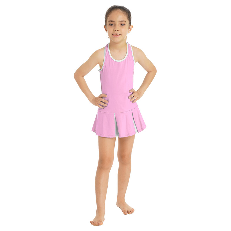 Laste tüdrukute golfi tennisekleit lühikeste pükstega aluspüksid, ühevärvilised varrukateta spordikleit, treeningvarustus