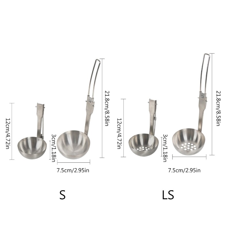 25UC (304) rozsdamentes acél leveses kanál/réses kanál összecsukható nyéllel Hordozható könnyű kempingkanál túrázáshoz