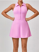 Ženska teniska haljina Ženska spuštena kragna s prednjim patentnim zatvaračem 2-u-1 Golf Sportska uska haljina Fitness Workout Trčanje Škorpa s džepovima