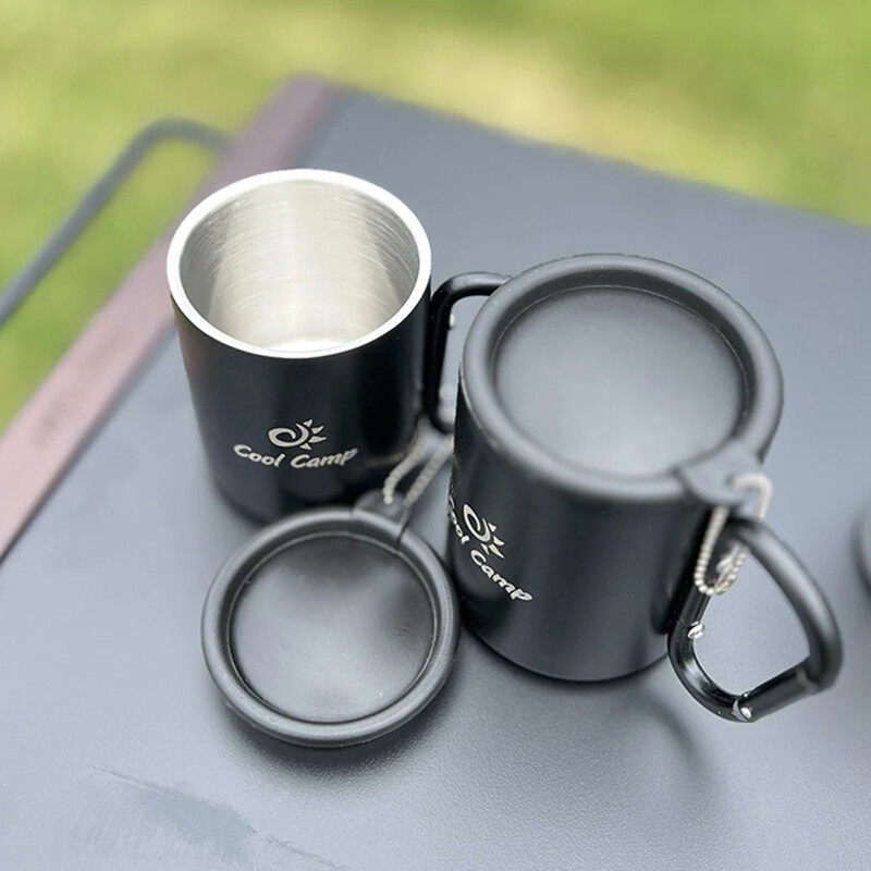 Prijenosna šalica s kukom s karabinerom i poklopcem Šalica za kavu za putovanja na otvorenom Kampiranje Šalica za planinarenje Lagani dijelovi šalice od nehrđajućeg čelika