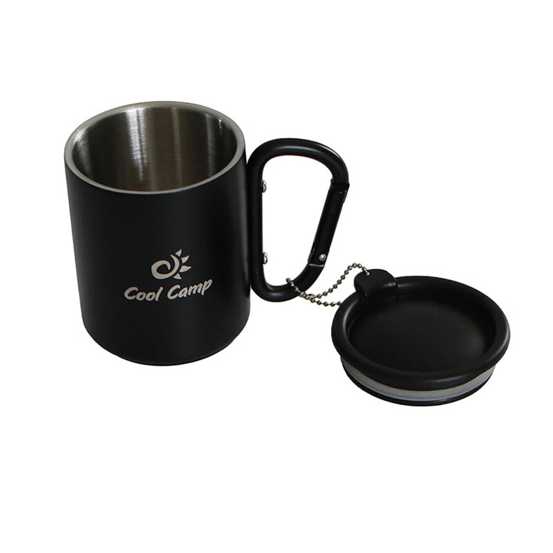 Prijenosna šalica s kukom s karabinerom i poklopcem Šalica za kavu za putovanja na otvorenom Kampiranje Šalica za planinarenje Lagani dijelovi šalice od nehrđajućeg čelika