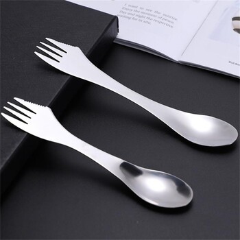 Απεριόριστο Voyage Titanium 3 σε 1 Πιρούνι Κουτάλι Spork Cut Σετ μαχαιροπήρουνων εξωτερικού χώρου διπλής χρήσης σε πάχος