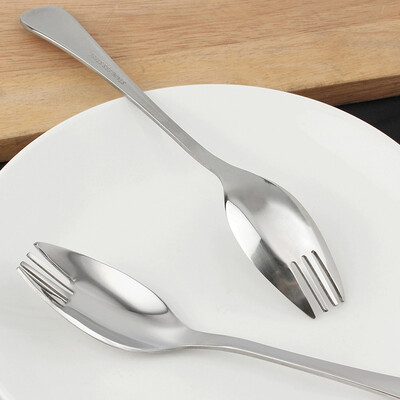 6 db rozsdamentes acél Sporks piknik, kétcélú kanál instant tésztasaláta evőeszköz
