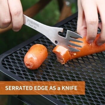 PSKOOK Outdoor Survival Tools 5 σε 1 Camping Multi-functional EDC Kit Practical Fork Knife Μπουκάλι/Ανοιχτήρι κουταλιού