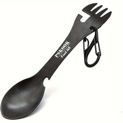 PSKOOK Outdoor Survival Tools 5 σε 1 Camping Multi-functional EDC Kit Practical Fork Knife Μπουκάλι/Ανοιχτήρι κουταλιού