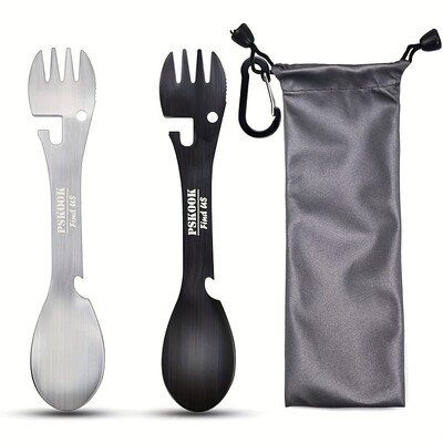 PSKOOK Outdoor Survival Tools 5 σε 1 Camping Multi-functional EDC Kit Practical Fork Knife Μπουκάλι/Ανοιχτήρι κουταλιού
