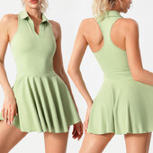 Nadanbao ženske joga teniske haljine s jastučićem za grudnjak na revere Sportska odjeća Haljina za trčanje bez rukava Kratke hlače za vježbanje Modna teniska plisirana haljina