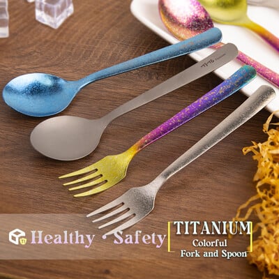 TiTo Rainbow Color Titanium Spoon Fork Squre Handle for Outdoor Camping Домашни прибори за хранене Екологично чисти титаниеви лъжици вилица