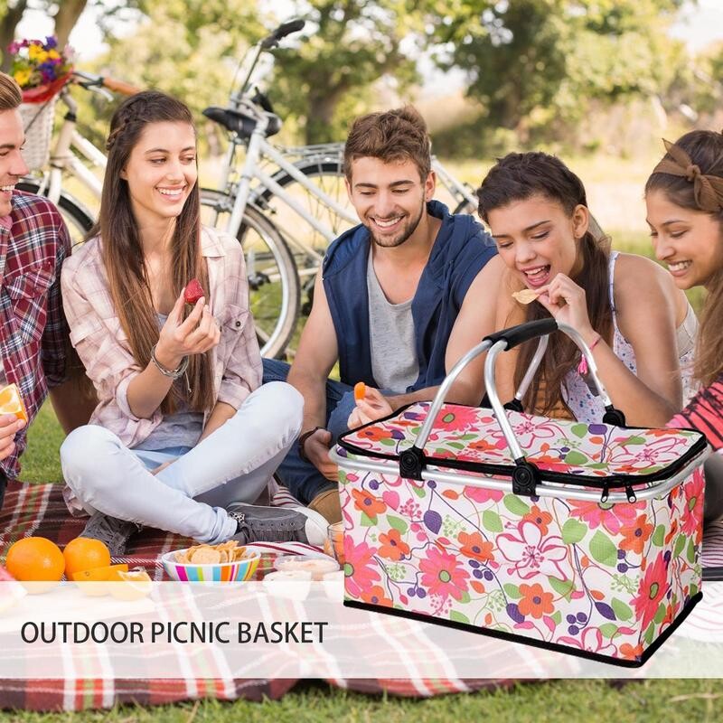 Veľké izolované piknikové košíky 30L prenosná skladacia chladiaca taška s rúčkami pikniková taška na teplé alebo studené jedlo plážová taška na opakované použitie