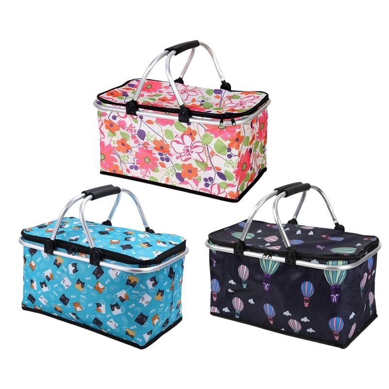 Veľké izolované piknikové košíky 30L prenosná skladacia chladiaca taška s rúčkami pikniková taška na teplé alebo studené jedlo plážová taška na opakované použitie