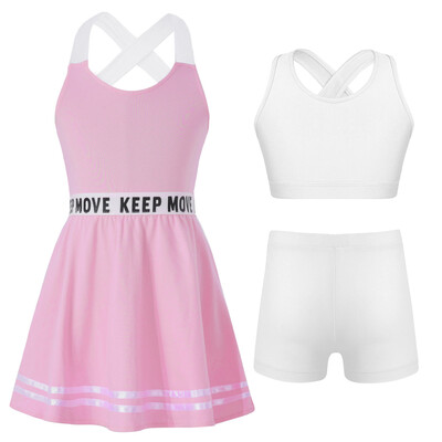 Detské dievčenské golfové tenisové šaty s potlačou písmen, športové šaty v tvare A, šortky na bedmintonové cvičenie, športové oblečenie